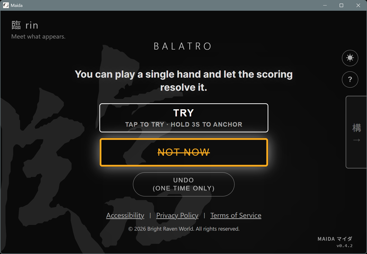 Rin view with Undo button after Not Now