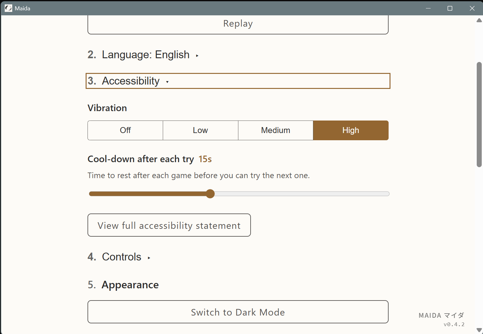 Settings screen 2
